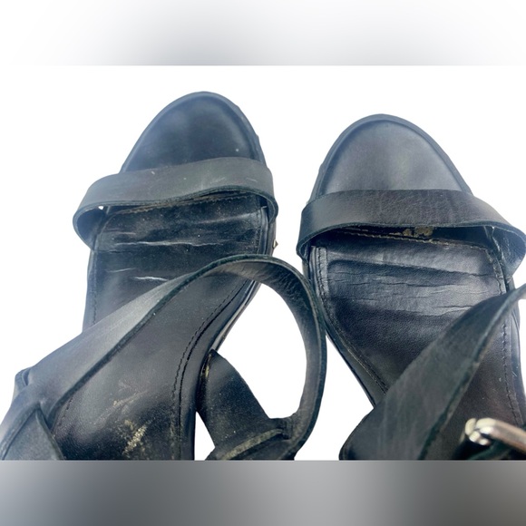 Marc Fisher Black Leather Madaya Studded Wedge Ankle Wrap Sandals Size 8.5 - Picture 5 of 10